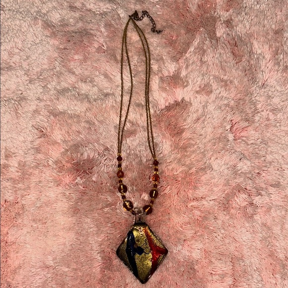 unbranded Jewelry - Elegant Gold and multi color murano style glass  Pendant Necklace